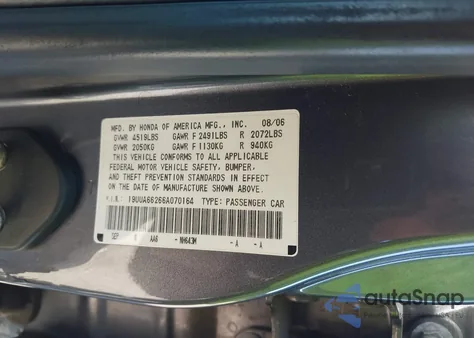 2006 Acura Tl from USA, damaged, VIN 19UUA66266A070164